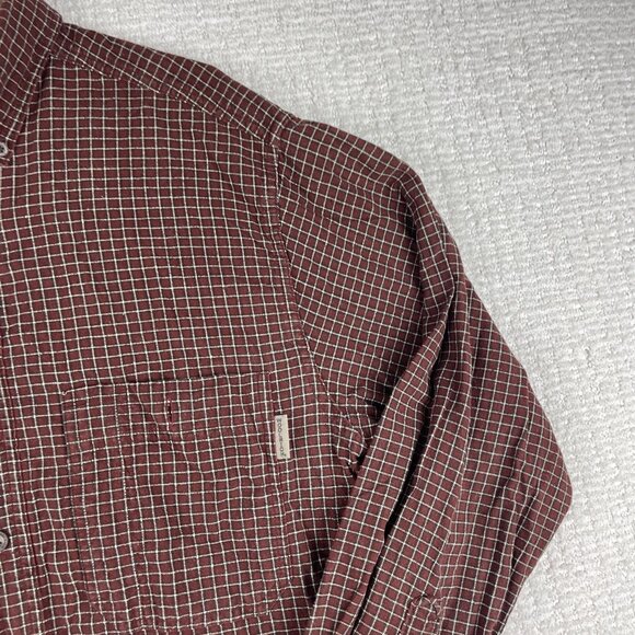 Woolrich Flannel Shirt Mens M Dark Red Plaid Lumberjack Hike Hunt Camp - Picture 4 of 16
